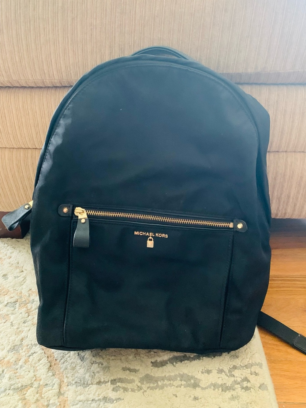 Michael Kors Black Nylon Backpack with Gold Hardware